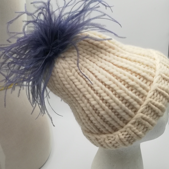 Eugenia Kim Cream Knit Hat with Purple Pom main image 5